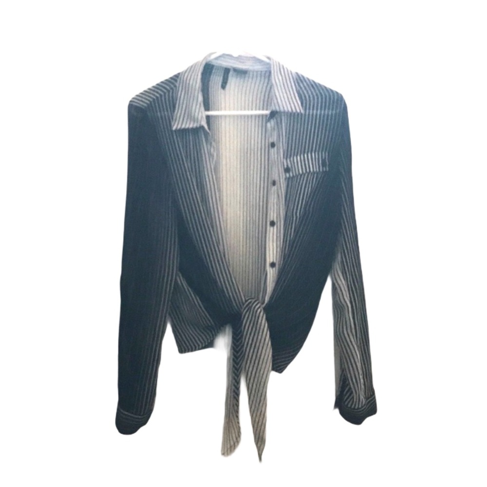Black and White Striped Button Down with Tie